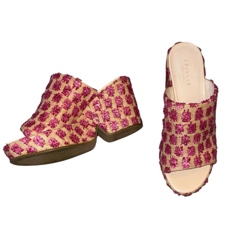Cecelia New York Frost Platform Wedge Slide Sandals in Pink Pom - 9 - Picture 4 of 15